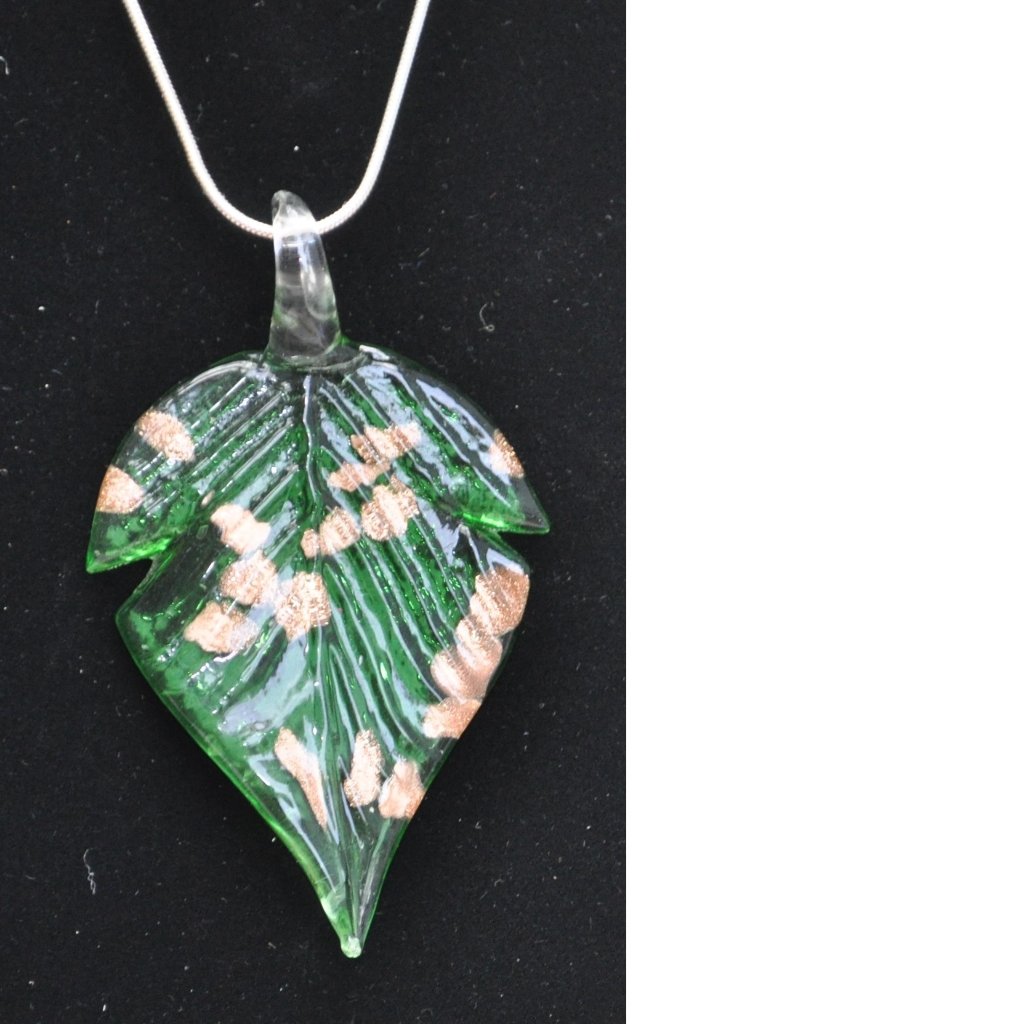 Green Gold Leaf Lampwork Focal Glass Pendant With 925 Silver Necklace 2151 36$